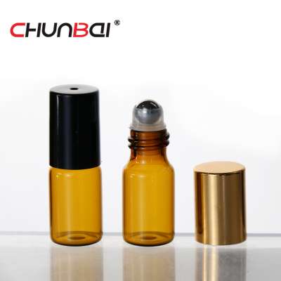 10 ml amber glass roll on perfume bottle essential oil bottle with steel roller and gold cap